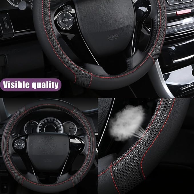 Car Steering Wheel Cover, 14.97 Inch Leather Non-Slip Vehicle Steer Wheel Protector, Soft & Breathable Automotive Interior Protection Accessories, Universal for SUV Sedan Truck (Black)