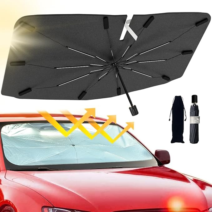 2025 Windshield Sun Shade Umbrella, Foldable Car Umbrella Sunshade with UV Block Car Front Window (Heat Insulation Protection) for Auto Windshield Covers Trucks Cars (Large)