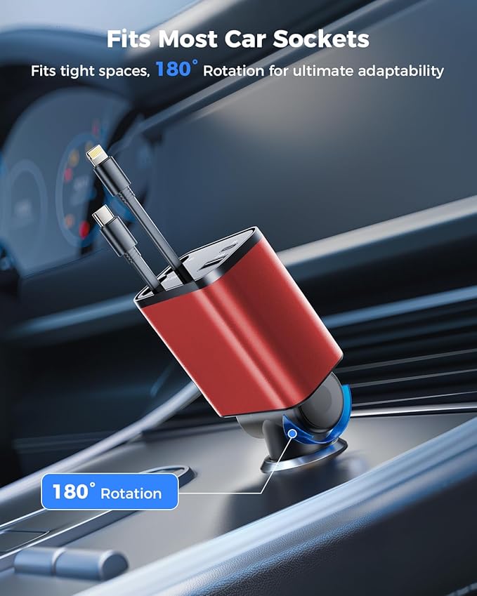 [2024 Upgraded] 4 in 1 Retractable Car Charger, SUPERONE Smaller Fast Car Phone Charger 69W with Cord, USB C and iPhone Car Charger Adapter, Compatible iPhone 17/17 Pro Max/16/15/14/13/12/11, Sumsung