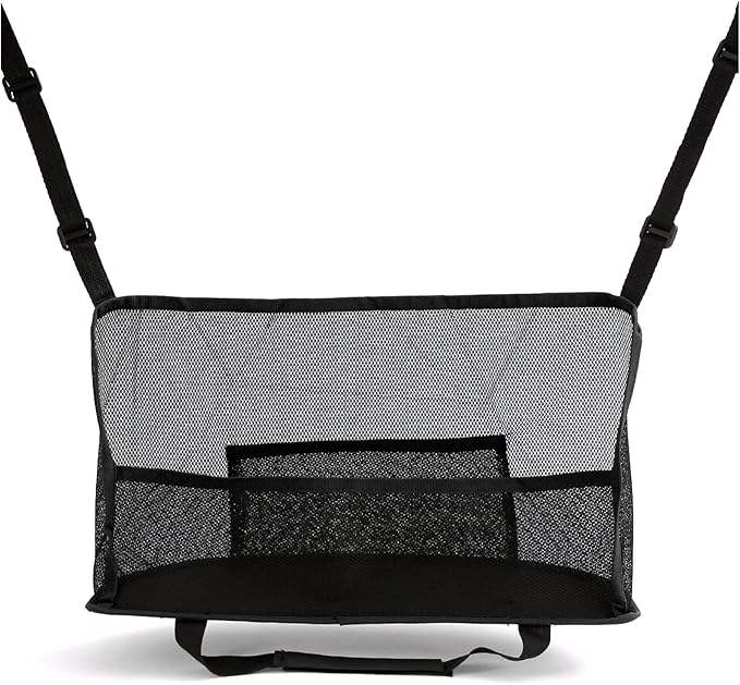 Car Net Pocket Handbag Holder, Organizer Mesh Bag Between Two Seat, Driver Storage Netting Pouch for Handbag Purse, Barrier of Backseat Pet Kids, Car Accessories for Women Men (Black)