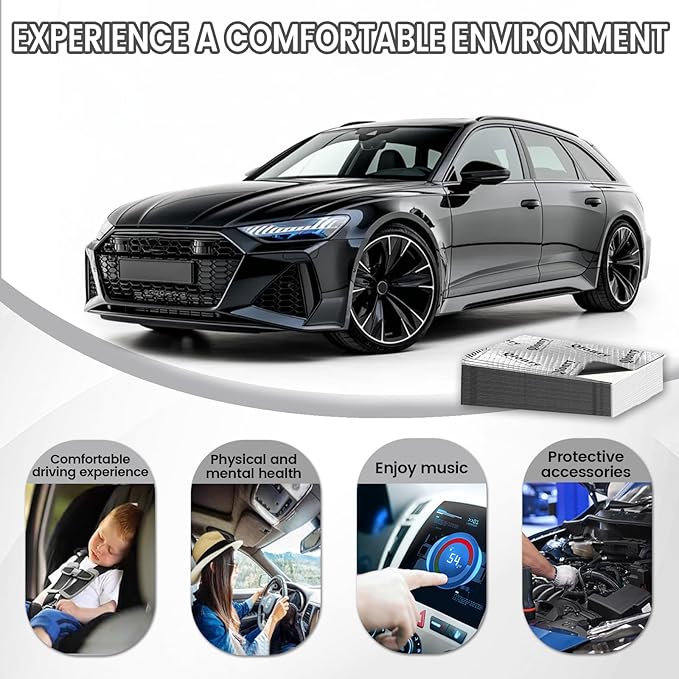 Qlonry Upgrade Car Sound Deadening Mat, 14 Pcs 80mil (2mm) 36 sqft (3.36 sqm) Butyl Automotive Sound Deadener, Noise Insulation and Vibration Dampening Material with Silicone Raised Gloves