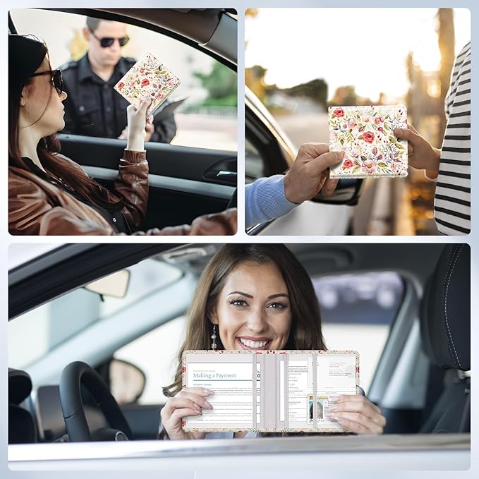 Pisypox Car Registration and Insurance Card Holder，Vehicle Glove Box Car Organizer，Accessories Case for Storing Driving Licences, Cards, Documents