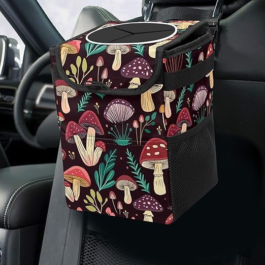GVGHIDZ Car Trash Can – Multi-Purpose, Lightweight and Portable with Durable Water-Resistant Coating, No Installation Required, Practical and Ample Capacity, Variety of Colors.Mushroom