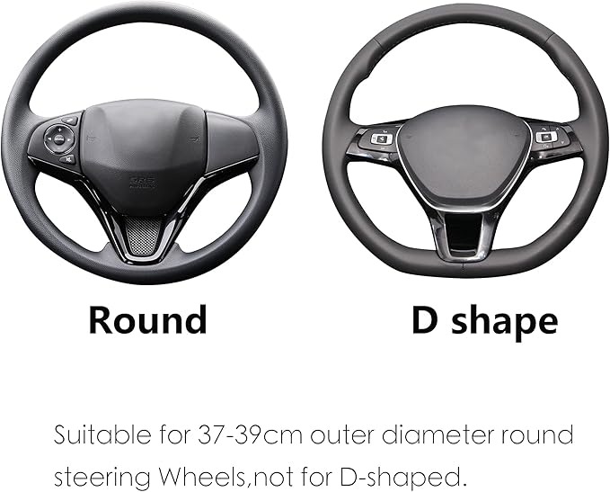 ALEMODR Black Leather Steering Wheel Cover Universal 15 inch