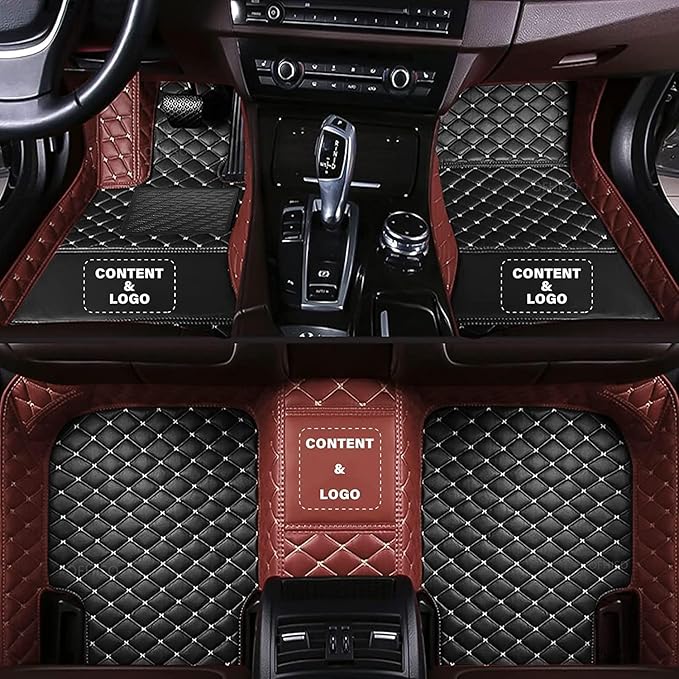Customize Making Car Floor Mats for 99.99% Sedan SUV Pickup Truck Full Coverage Men Women Cute Leather Protection Pads Non-Slip Floor Liners (Black+Coffee Side)