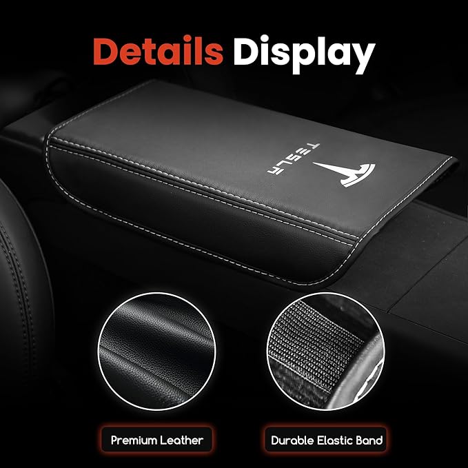 Polwlamks Center Console Armrest Cover for Model Y / 3, Soft Leather Pad Armrest Protector Compatible with New Tesla Refresh Model Y (2020-2026) / Model 3 (2019-2025), Tesla Armrest Box Cushion