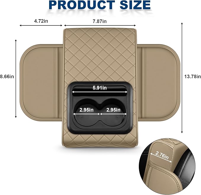 Car Center Console Cover Fit for Volkswagen Taos Faux Leather Auto Armrest Box Cover with Cup Holder & Phone Holder Waterproof Leather Armrest Protector Cushion(Beige)