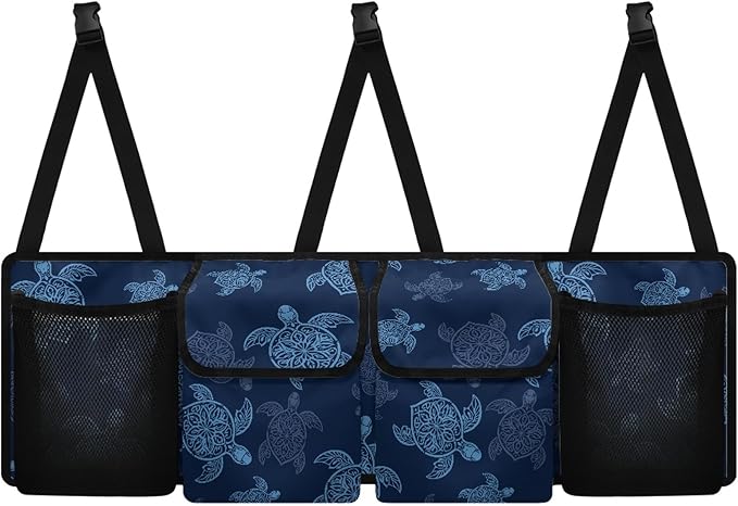 CLOHOMIN Ocean Turtle Car Trunk Organizer for SUV Truck Van Blue Back Seat Storage Bag Car Storage Accessories with 4 Pockets Large Capacity Back Seat Organizer