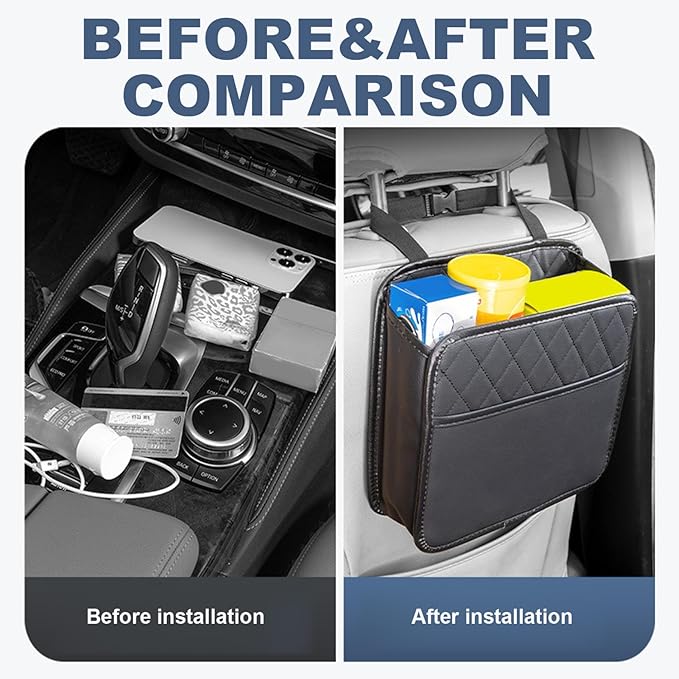 Car Seat Back Storage Bag 10x3x10" Hanging Car Back Seat Organizer & Waterproof Leather Organizer for Automobile, Black Auto Storage Auto Box