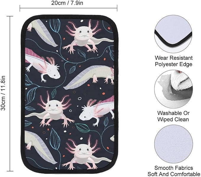 All in Print Axolotl Car Center Console Cushion Pad,Waterproof Armrest Seat Box Cover Protector,Comfortable Car Decor Accessories Fit for Most Cars, Vehicles, SUVs