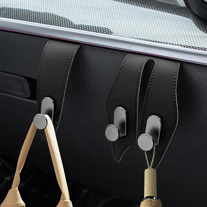 Guyakysk 2 Pack Black Purse Hook for Car Co-Pilot Glovebox, Self-Adhesive Car Glove Box Bag Hanger Holder Leather, Universal Interior Seat Back Storage Hook Accessories for Umbrella (Double)