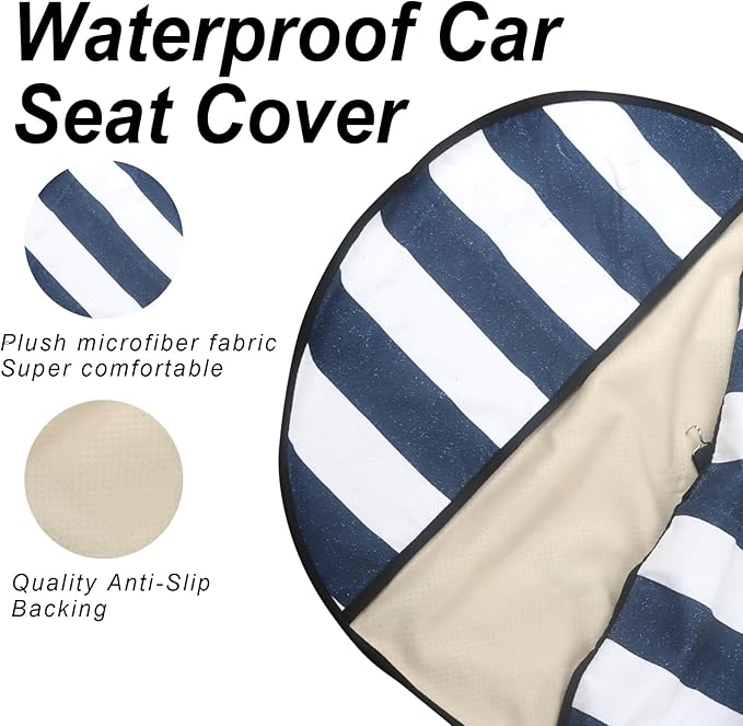 nbnhxnff Sweat Towel Car Seat Cover Protector Front Seats for Gym Workout,Running,Swimming,Beach and Hiking,Waterproof Universal Seat Cover for Car,Trucks, Van&SUV(Blue&White Stripe,1pcs Front Seat)