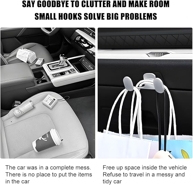 Car Mini Hook, Multifunctional Vehicle Backseat Storage Hanging Double Hook, Self-Adhesive Auto Dashboard Organizer for Earphones Charging Cable, Universal for SUV RV Truck (Silver)
