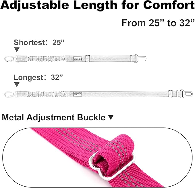 APakBak Dog Seat Belt for Car, Adjustable Dog Car Harness Seatbelt for Small Medium Large Dogs, Heavy Duty Travel Safety Restraint with Locking Aluminum Hook & Reflective Nylon Strap, Pink
