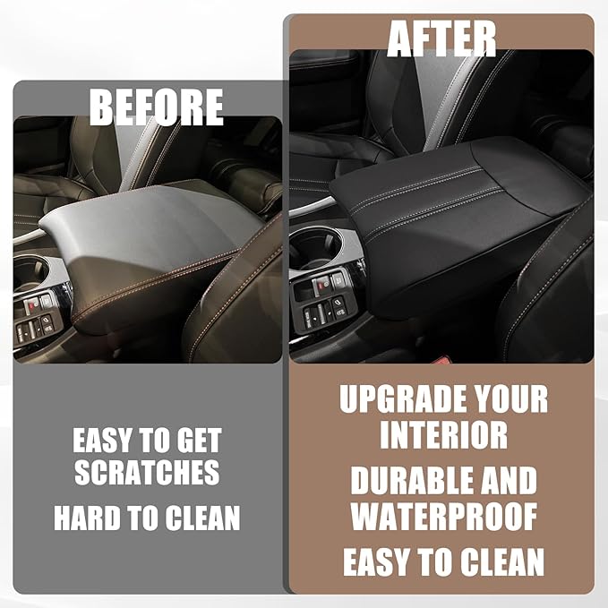 Muslogy Center Console Cover Compatible with Honda Pilot 2023 2024 2025, 2024-2026 Ridgeline/Passport Accessories Armrest Pad Lid Cushion Console Protector Vegan Leather Extra Soft(Black/White Trim)