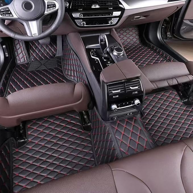 Custom Fit Car Floor Mats for Most Cars, SUVs, Trucks - Waterproof PU Leather All-Weather Floor Liners - Durable Anti-Slip Interior Car Accessories to Protect Vehicle Floors (Black Red)