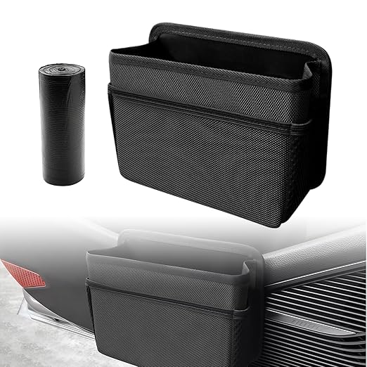 AMZAUTO Car Trash Can, Foldable Hanging Vehicle Garbage Organizer Holder, Waterproof Automotive Trash Bag Holder Dustbin Storage Container for Console Door Seat Back SUV (Black)