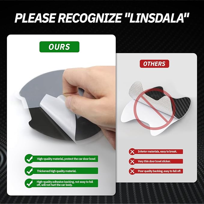 4PCS Car Door Handle Protectors, Anti-Scratch TPU Carbon Fiber Protective Film, 3D Door Cup Sticker, Universal Fit for Most Cars SUVs Trucks, Car Exterior Accessories