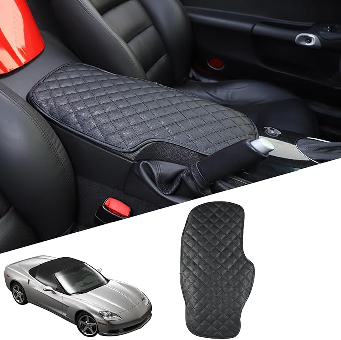 Car Arm Rest Cushion Pad Protector Compatible with Chevrolet Corvette C6 2005-2013 Car Center Armrest Cover,Leather Console lid Protector,Center Console Pad Anti-Scratch Accessories (Black)