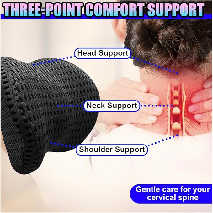Ergonomic Memory Foam Car Neck Pillow with Adjustable Strap & Machine-Washable Cover - Long-Lasting Support for Long Drives & Office Use(Black)