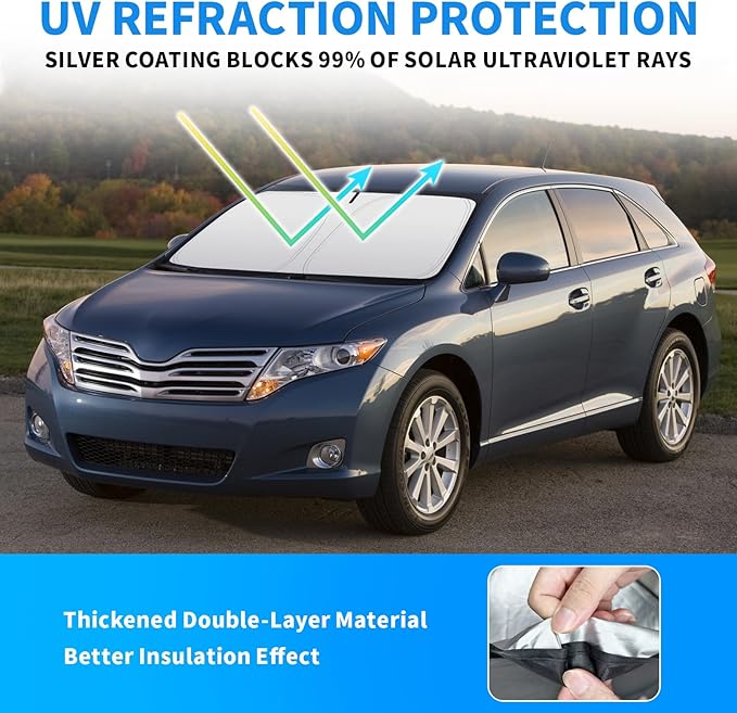 Thickened 2-Layer Front Windshield Sun Shade Compatible for Toyota Venza AV10 2008, Foldable Custom Fit Sunshade Blocks 99% Heat, Keeps Car Interior Cool (for Venza AV10 2008)
