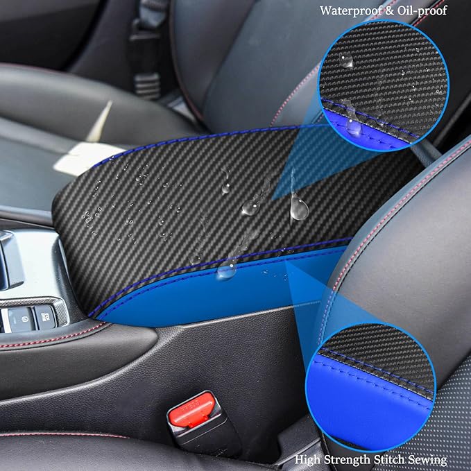 for Honda 11th Accord 2023 2024 Center Console Cover Anti-Scratch Waterproof Leather Armrest Pad Protector Cushion Interior Accessories(Carbon Fiber + Blue)