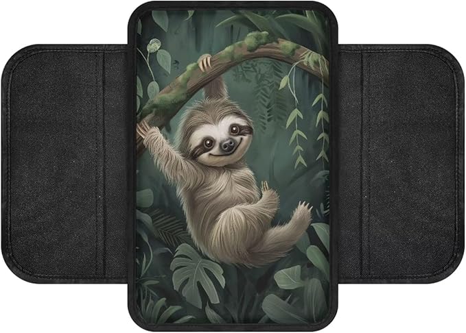 Dreaweet Car Center Console Cover with Pockets Cute Sloth Car Accessories for Women Interior,Car Arm Rest Cover Pad Universal Armrest Cover for Car Truck SUV Van