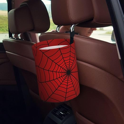 YANGDADA Red Spider Web Car Trash Can Small Portable Car Garbage Bag for Back Front Seat RV's Camping Accessories