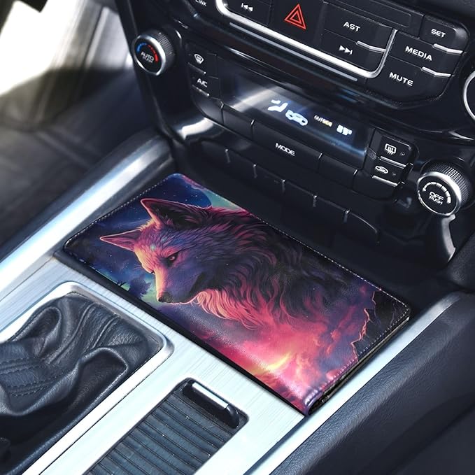 Red Wolf Galaxy Car Registration and Insurance Holder Vehicle Glove Box Organizer Car Accessories Wallet Case for Women Men 202a0014