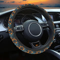 Orange Wildflowers Steering Wheel Cover, Cute Print Steering Wheel Cover Protector, Ultra Thin Breathable Non-Slip, Car Accessories for Women, for Steering Wheel with a Diameter of 14.5"-15"