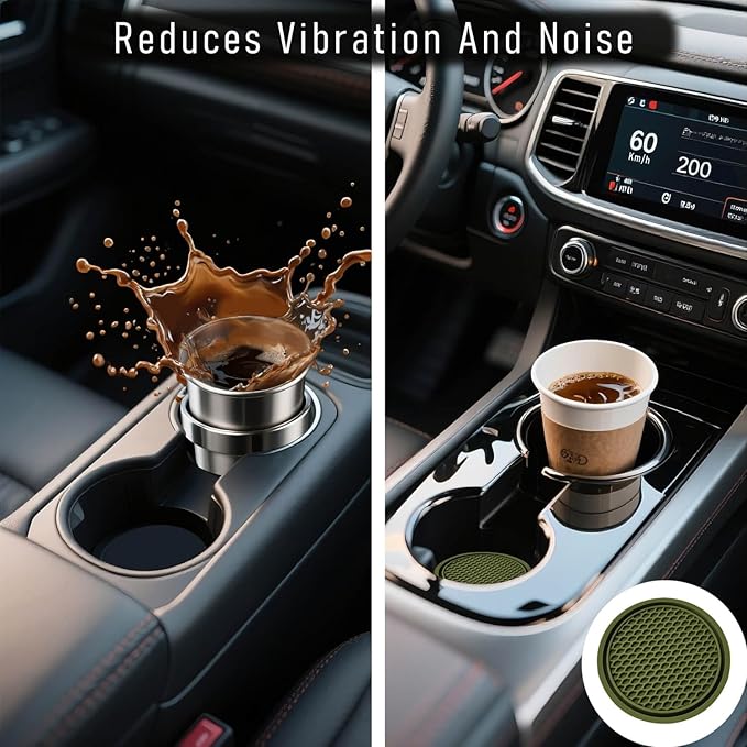 KULOLO Car Cup Holder Coaster 4 Pack - Non Slip & Shockproof,Flexible PVC Rubber Insert for Car/Truck/SUV/VAN (2.75"x0.2") Universal Fit Auto Cup Holders Accessories for Women and Man (Blackish Green)