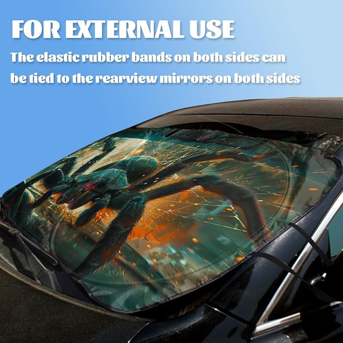 Horror Car Windshield Sunshades Giant Spider Breaking Through Windshield Front Window Sun Shade Blocks UV Rays Sun Visor Protector for Car Sedan Truck SUV Accessories 59" L x 31.5" W