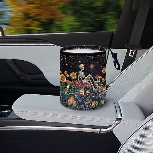 Brosoneto Skull Mushroom Floral Car Trash Can Collapsible Trash Can Rubbish Bin Garbage Bin Decoration Car Interior Easy to Clean for Car SUV Trucks