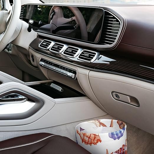 Beach Seashells Car Trash Can Garbage Cans Foldable,Cute Hanging Car Organizer and Storage Bag Leak Proof, Auto Back Seat Trash Bin Universal for Truck, SUV, Outdoor Travel