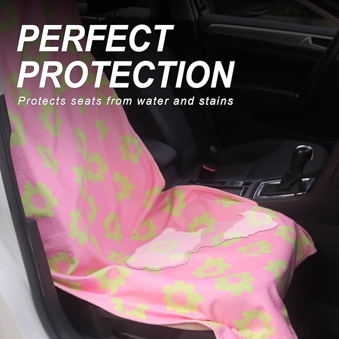 nbnhxnff Sweat Towel Car Seat Cover Protector Front Seats for Gym Workout, Running, Swimming, Beach and Hiking, Waterproof Universal Seat Cover for Car, Trucks, Van&SUV(Pink Flower,1pcs Front Seat)