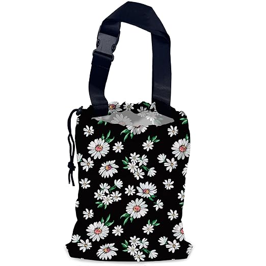 NHNXHWIA White Daisy Car Garbage Bag,Waterproof Small Car Trash Bag Hanging Back of Seat,Drawstring Hanging Car Trash Bag with Adjustable Buckle for Car Accessories
