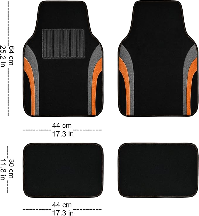 CAR PASS Leather Sporty Car Floor Mats Carpet, Universal Waterproof Automotive Floor Mat Fit for Sedans, Cars, Mid Trucks, Vans, SUV, Set of 4 (Black and Orange)