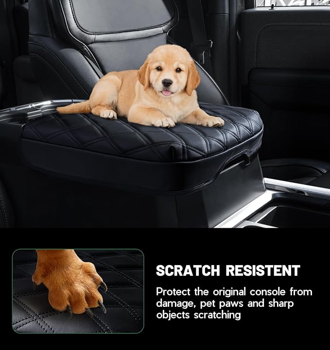 Center Console Cover for 2023 2024 2025 Ford F250 F350 F450 F550 Super Duty, PU Leather Armrest Box Cover, Truck Interior Accessories with Hidden Pockets (Fits Bucket Seat Console Only)
