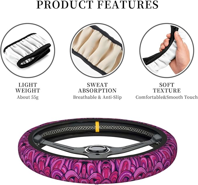 Retro Crayons Scribbles Neon Colors Car Steering Wheel Cover, 15 Inch Steering Wheel Cover Stylish Decor for Most Cars