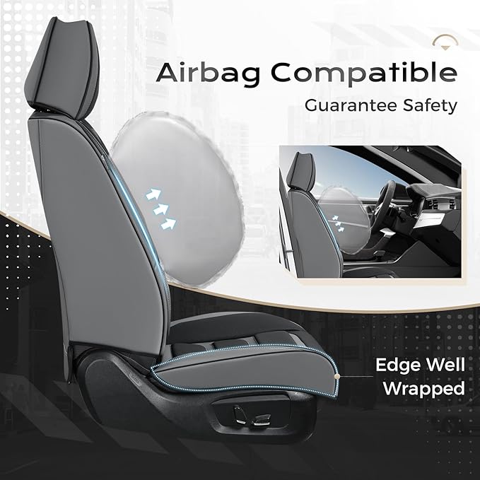 Coverado Car Seat Covers, Front Covers for Cars, Car Seat Cover Front Seats, Automotive Seat Cover, Waterproof, Leather Car Seat Cushion, Universal Interior Covers Seat Protectors for Most Cars Gray