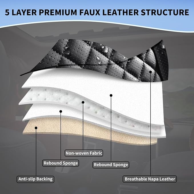 hoozoom Leather Car Seat Covers Full Set Breathable Automotive Seat Covers Waterproof Seat Protectors Universal Fit for Most Automotive Cars SUV Trucks Van (Black, Full Set)
