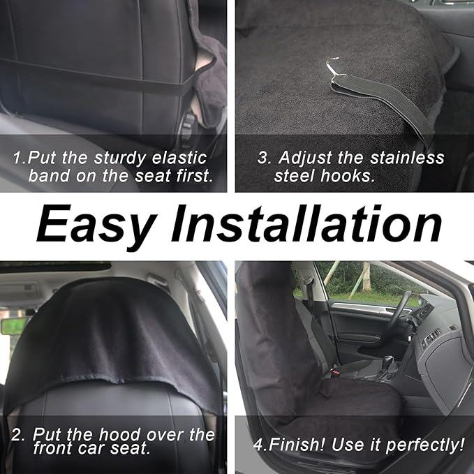 nbnhxnff Sweat Towel Car Seat Cover Protector Front Seats for Gym Workout, Running, Swimming, Beach and Hiking, Waterproof Universal Seat Cover for Car, Trucks, Van & SUV (Black, 2pcs Front Seat)