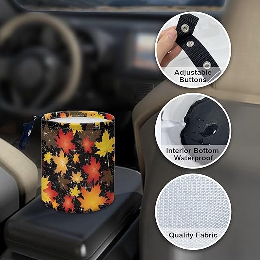 Colorful Maple Leaves Car Trash Bin Hanging, Waste Basket - Cute, Portable, Collapsible, Waterproof Rubbish Bag for Back Seat, Floor, or Hanging Headrest