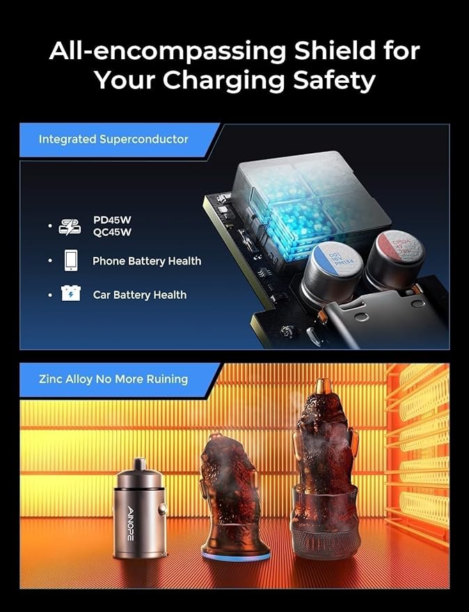 AINOPE 90W for iPhone 17 Pro Max 16 15 Super Fast Car Charger USB C, [Mini&Metal] Invisible Cigarette Lighter Adapter, Type C Charger Fast Charging for Samsung Galaxy S25 S24, Black