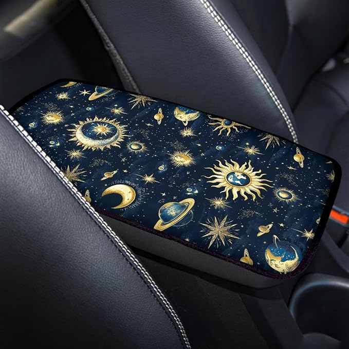 Sun Moon Car Center Console Cover Pad Non Slip Arm Rest Cover for Cars Car Armrest Covers Protector for Car Armrest Storage Box Starry Sky Auto Interior Accessories Decor