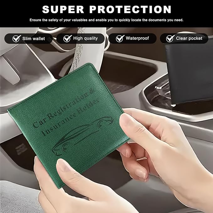 Car Registration and Insurance Holder, Waterproof Auto Glove Box Document Organizer with Magnetic Closure, Leather Car Document Wallet Case for ID Cards Driver License Paperwork (Dark Green)