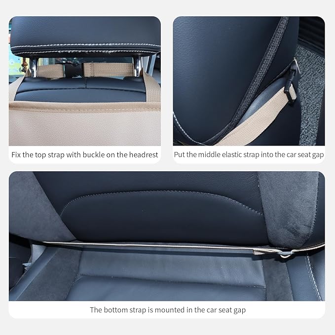 pefirst Car Backseat Organizer for Kids, Car Back Seat Storage Bag With 3 Pockets, 2 Drinks Holders, Water Resistant, Kids Toy Storage Kick Mat Back Seat Protector for Toddlers (Beige 1-Pack)