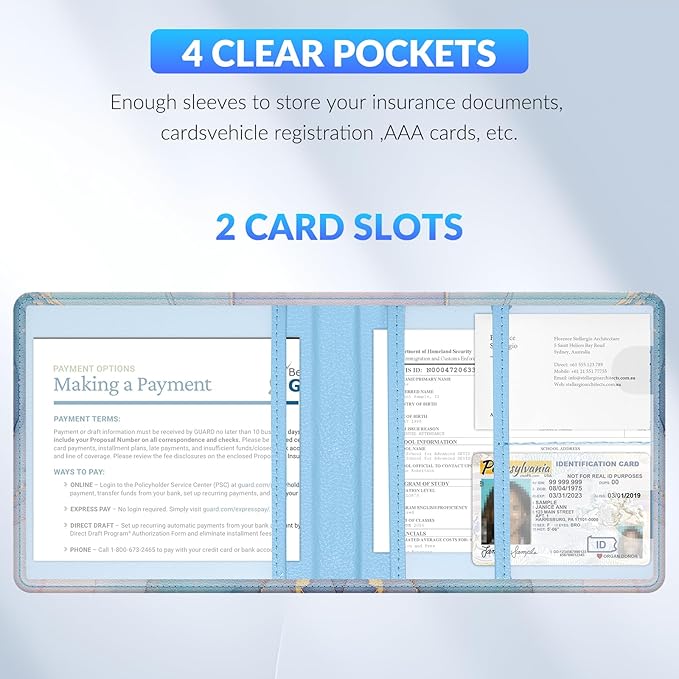 Pisypox Car Registration and Insurance Card Holder，Vehicle Glove Box Car Organizer，Accessories Case for Storing Driving Licences, Cards, Documents