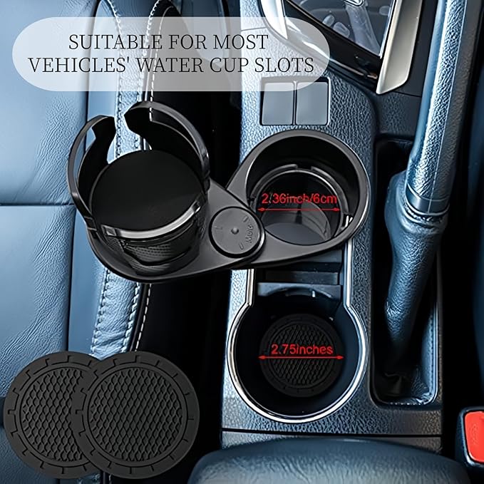 Universal Car Cup Holder Expander, 360-Degree Rotating Adjustable Drink Holder, Black Multi-Cup Mount for Vehicle Console, 7.32 x 2.59 x 3.34 Inches