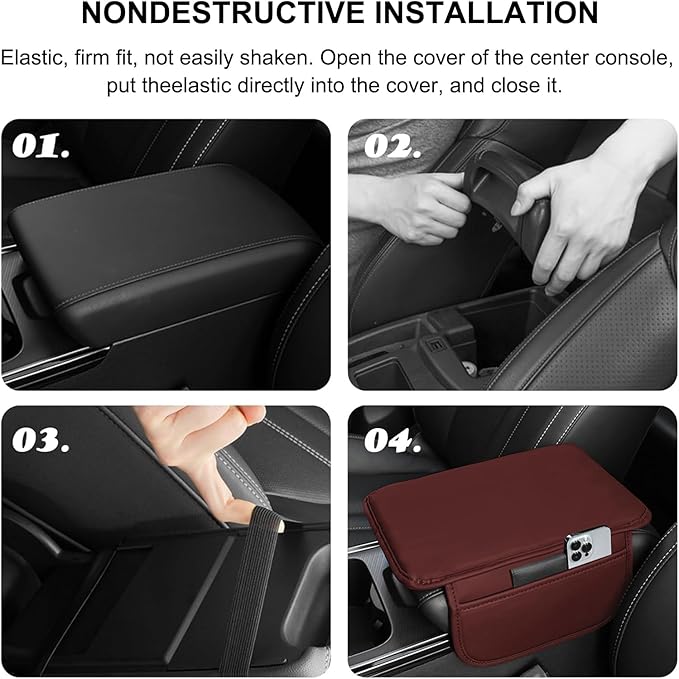 Car Center Console Cover Leather Armrest Cover Cushion with 2 Storage Bags Universal Car Armrest Seat Box Pad Car Interior Accessories Protector for Most Vehicle (red)